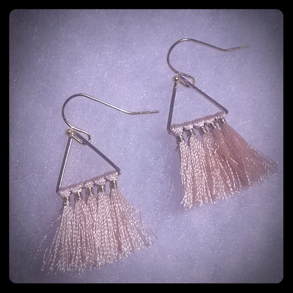 Light Pink & Gold Triangle Tassel Earrings